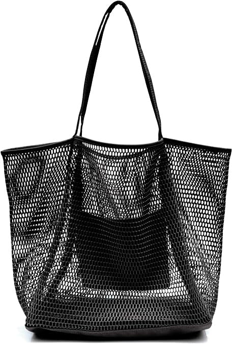 Large Capacity Ladies Beach Bag - Hollow Mesh Tote for Outdoor Travel &amp; Storage