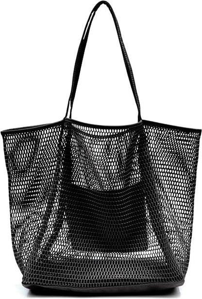 Large Capacity Ladies Beach Bag - Hollow Mesh Tote for Outdoor Travel &amp; Storage