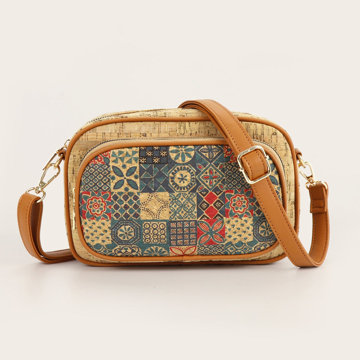Cork pattern printed messenger bag, multi-pocket small crossbody women&