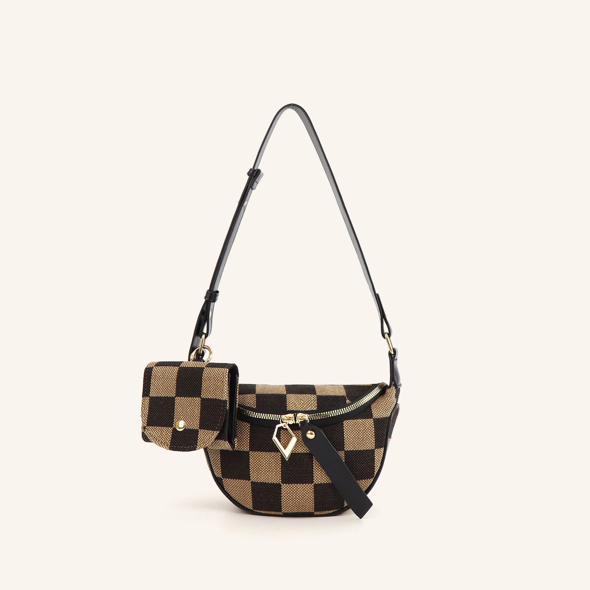 Small Crossbody Bag – Versatile Commute with Checkerboard Canvas, Compact Earphone Bag, Stylish 2-in-1 Chest Bag &amp; Fanny Pack for Everyday Use