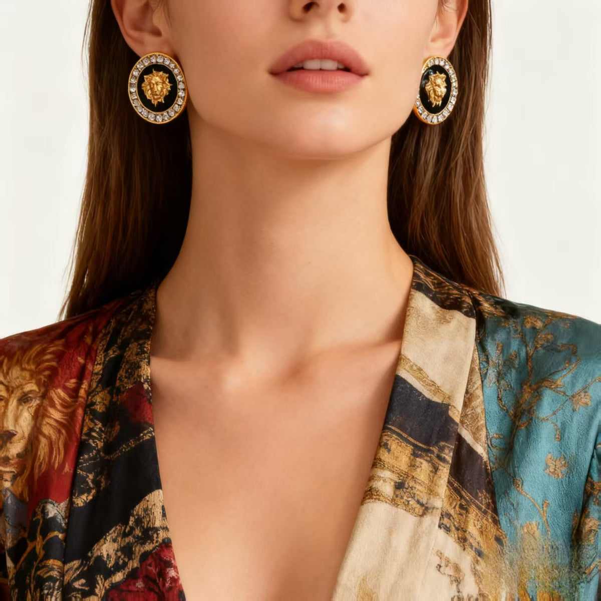 Trendy Lion Head Studs Necklace Ring Set for Women Daily &amp; Party