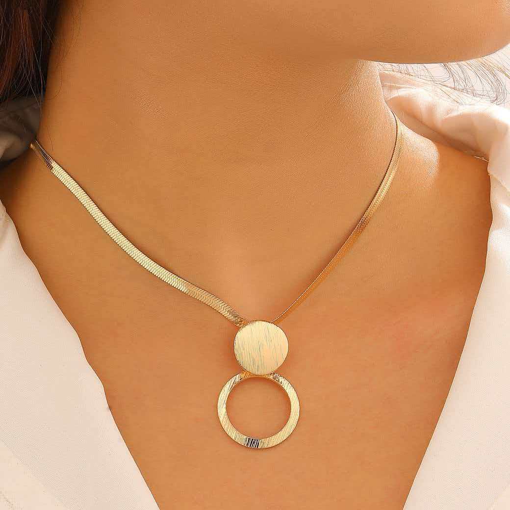 Creative Circle Heart Geometric Pendant Necklace &amp; Earrings Elegant Jewelry Set