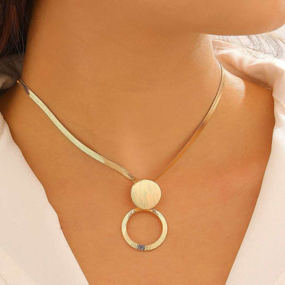 Creative Circle Heart Geometric Pendant Necklace &amp; Earrings Elegant Jewelry Set