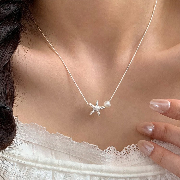Small starfish necklace pearl necklace