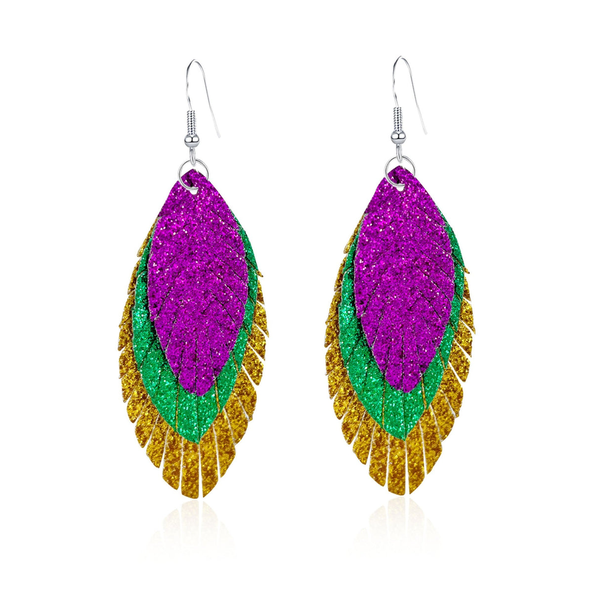 Bohemian Geometric Drop Earrings - Lightweight Feather, Leaf &amp; Multi-Color Fringe Triple Tassel Dangles