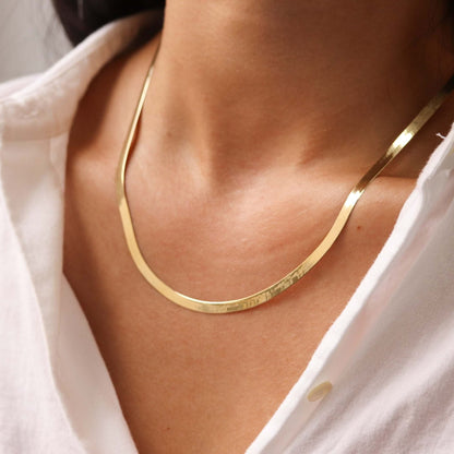 14K Gold Plated Herringbone Choker Necklace - Dainty Thin Snake Chain Layered Jewelry for Women