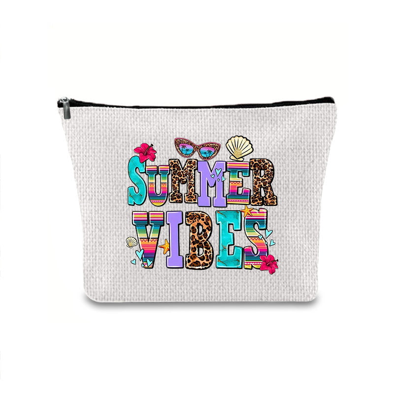 Linen printed cosmetic bag, cosmetic lipstick storage bag, small simple zipper evening clutch bag,