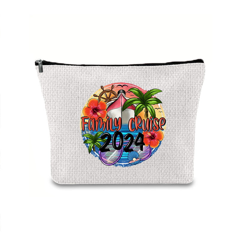 Linen printed cosmetic bag, cosmetic lipstick storage bag, small simple zipper evening clutch bag,