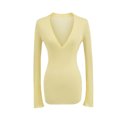 Deep V Neck Sheer T-Shirt