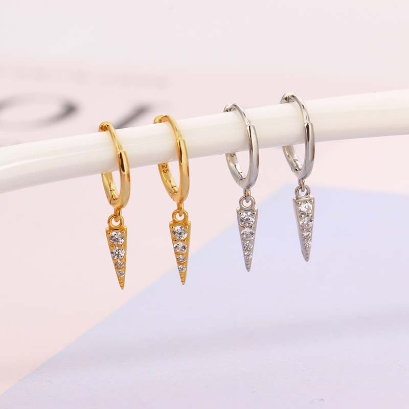 Flash Diamond Triangle Cone Earrings - Punk Style Women&
