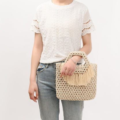 Beach Vacation Wooden Bead Bag – Handwoven Women&