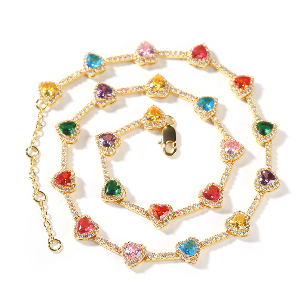 Hip-hop colorful heart-shaped adjustable bracelet and necklace