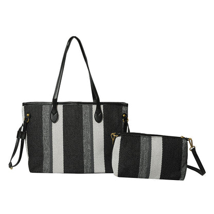 Canvas Striped Letter Print Tote – Large Shoulder &amp; Crossbody Bag, Trendy Versatile Shopper