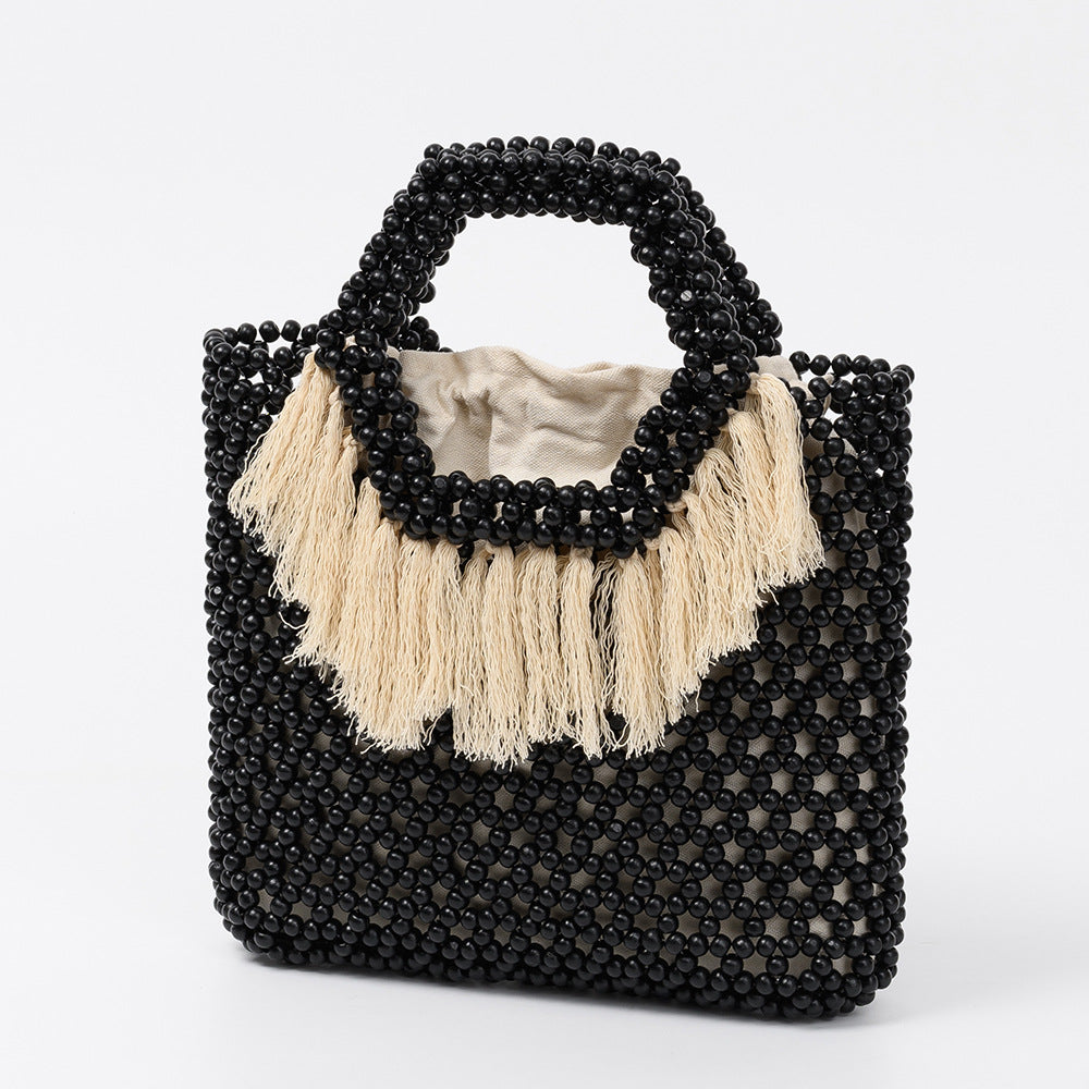 Beach Vacation Wooden Bead Bag – Handwoven Women&