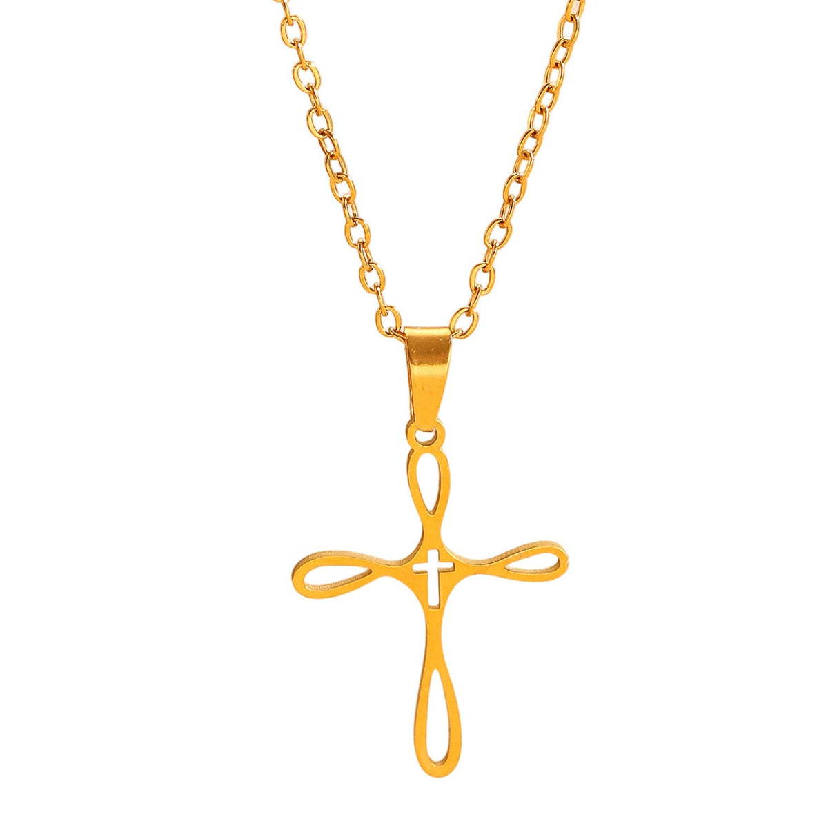 Cross Pendant Stainless Steel Clavicle Chain &amp; Earrings Set Simple Daily Jewelry