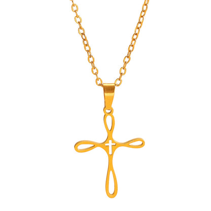Cross Pendant Stainless Steel Clavicle Chain &amp; Earrings Set Simple Daily Jewelry
