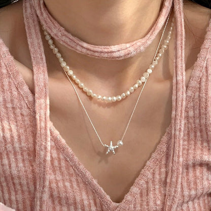 Small starfish necklace pearl necklace