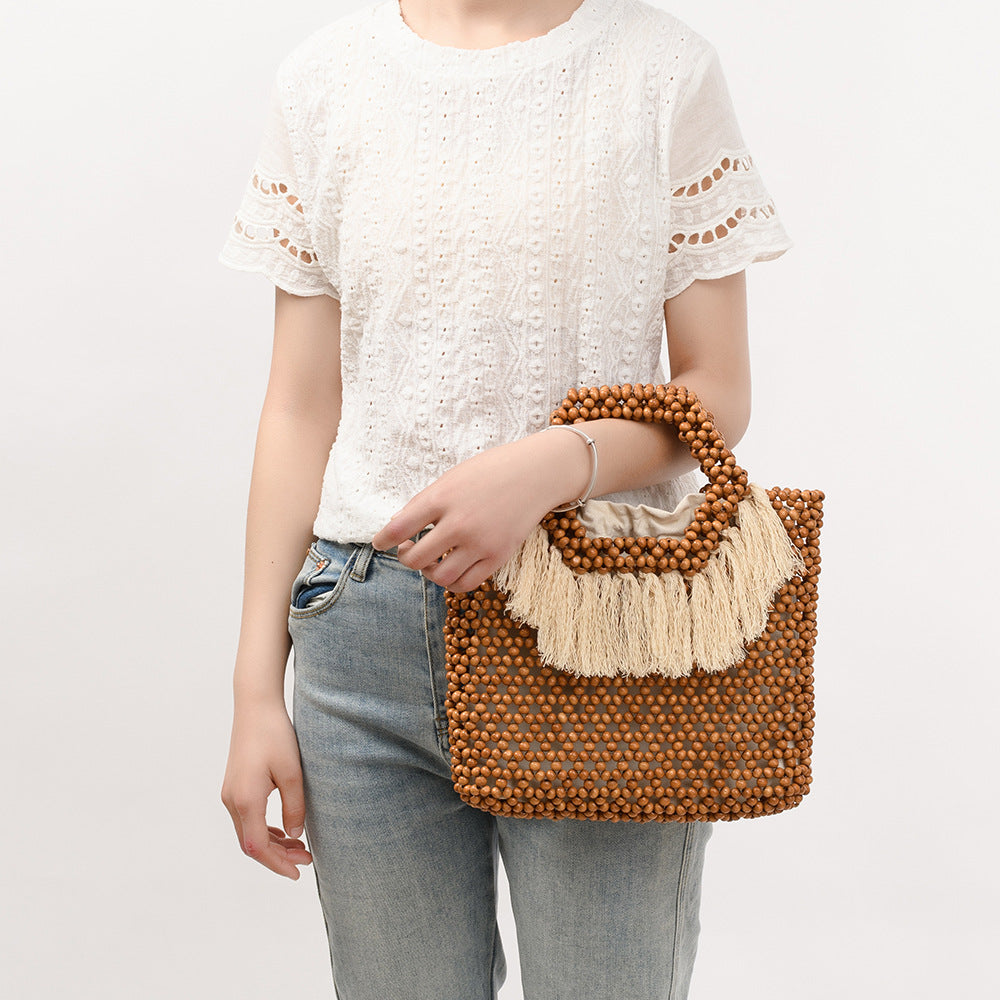 Beach Vacation Wooden Bead Bag – Handwoven Women&