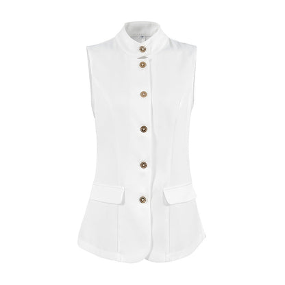 Fashionable Elegant Sleeveless Vest Top Spring Summer White Small Stand Collar Office Casual Shirt