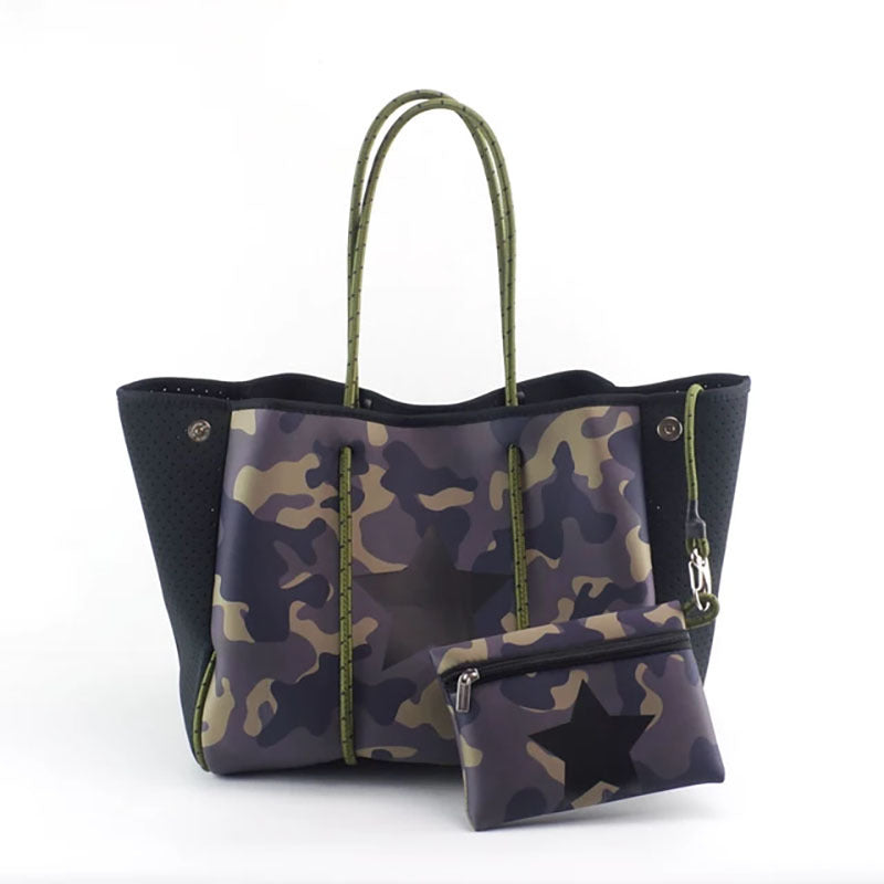 Neoprene Perforated Tote Set – Mother-Child Beach Bag, Water-Resistant Gym &amp; Swim Duffle