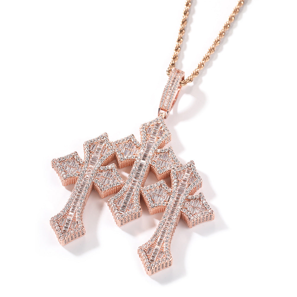 Retro Cross Square Zircon Inlay Necklace