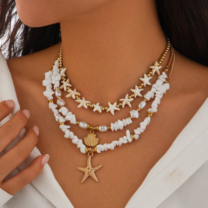 starfish necklace pearl shell necklace