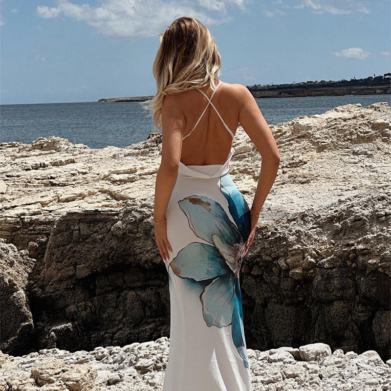 Printed Backless Sleeveless Split Women&