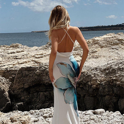 Printed Backless Sleeveless Split Women&