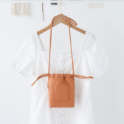 Soft PU Cute Mini Mobile Phone Bag - Fashionable Pleated Shoulder Women&