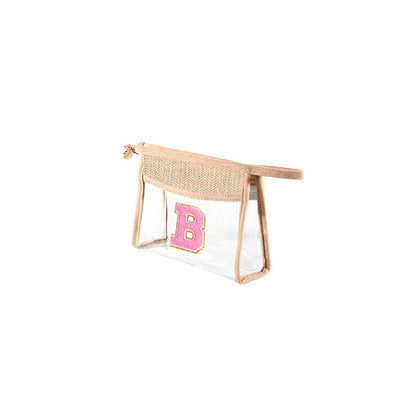 Straw makeup brush storage bag, transparent PVC cosmetic bag, portable lightweight makeup bags,Makeup bags, small