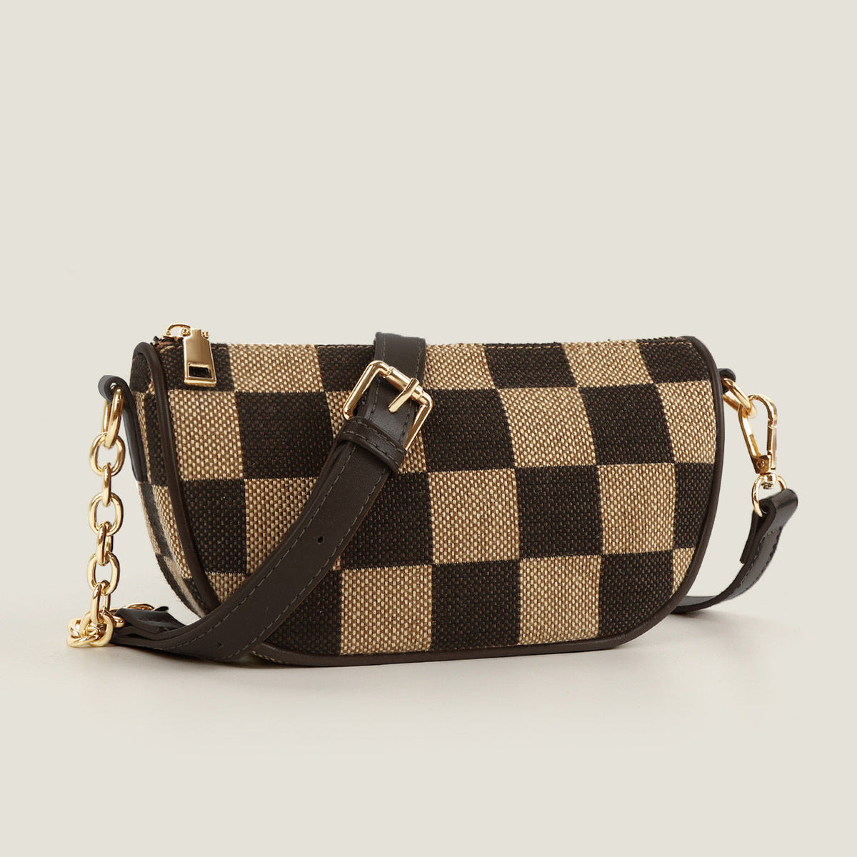 Small Crossbody Bag – Versatile Commute with Checkerboard Canvas, Compact Earphone Bag, Stylish 2-in-1 Chest Bag &amp; Fanny Pack for Everyday Use