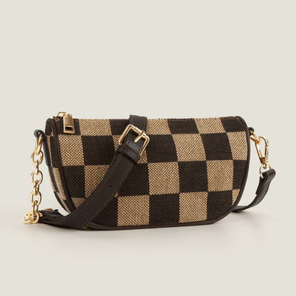 Small Crossbody Bag – Versatile Commute with Checkerboard Canvas, Compact Earphone Bag, Stylish 2-in-1 Chest Bag &amp; Fanny Pack for Everyday Use