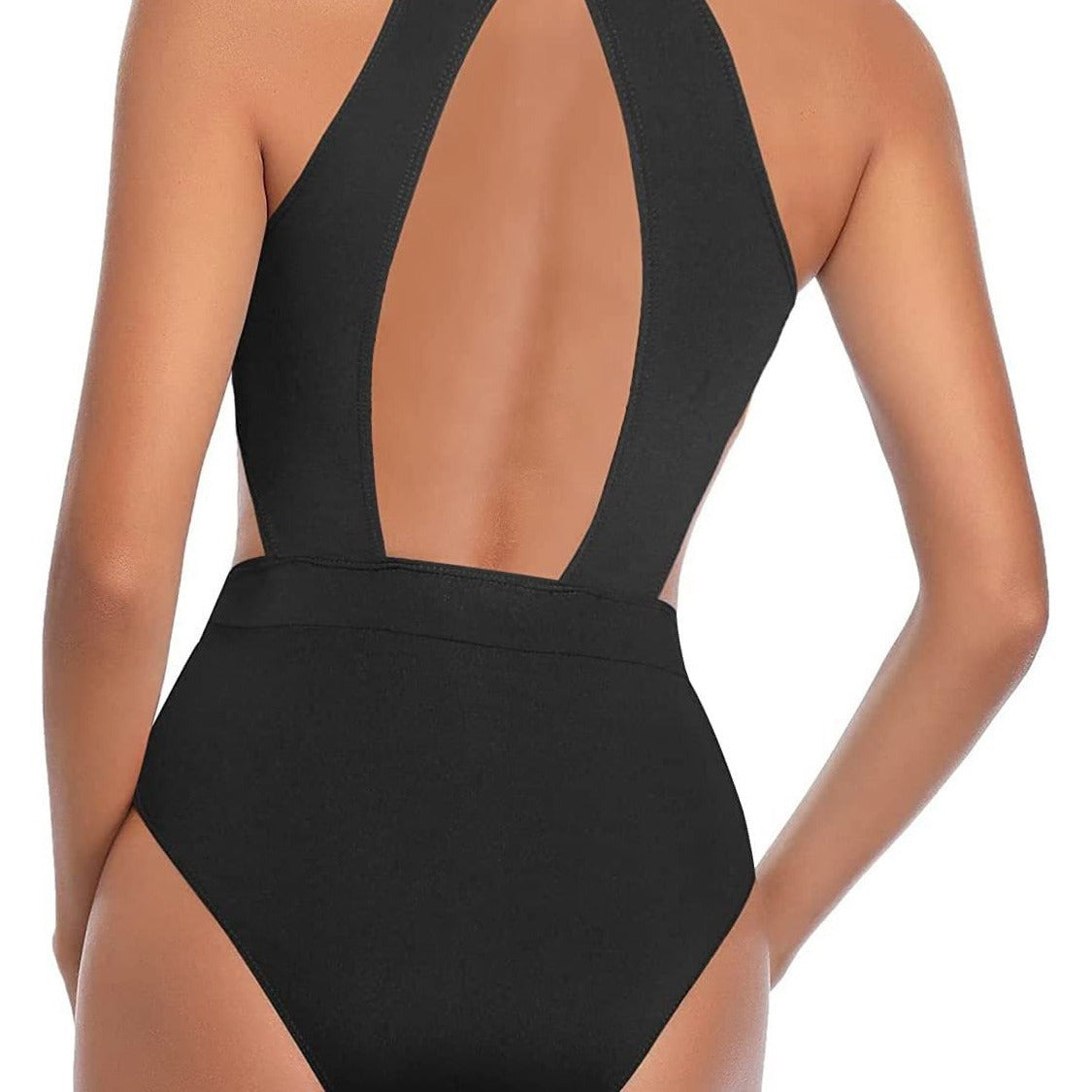 Solid Color One Piece Swimsuit Women&