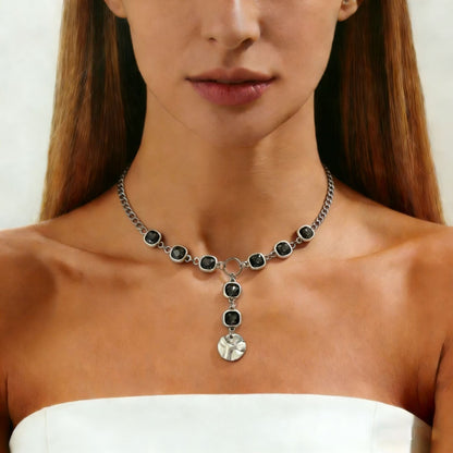 Luxury Irregular Acrylic Black Diamond Pendant Necklace &amp; Bracelet Set Women Autumn Winter