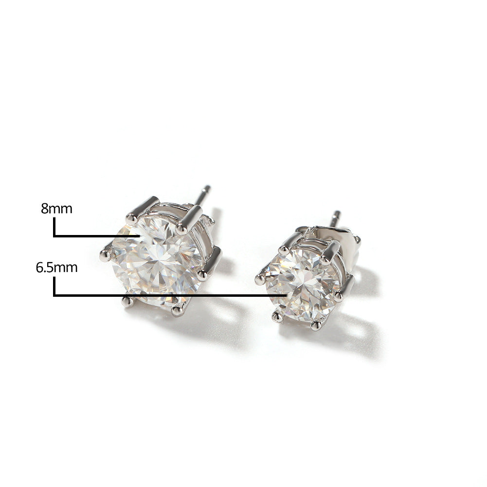 Hip-hop 925 silver moissanite six-prong earrings