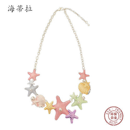 starfish necklace colorful oil painting necklace