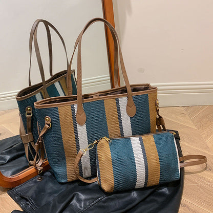 Canvas Striped Letter Print Tote – Large Shoulder &amp; Crossbody Bag, Trendy Versatile Shopper
