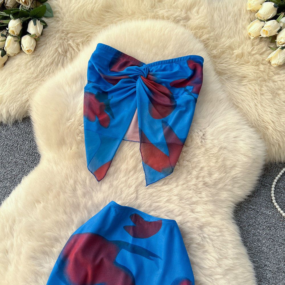 Vacation Printed Crop Top &amp; High-Waist Skirt Set – Sexy Summer Two-Piece, Coachella Fashion Suit