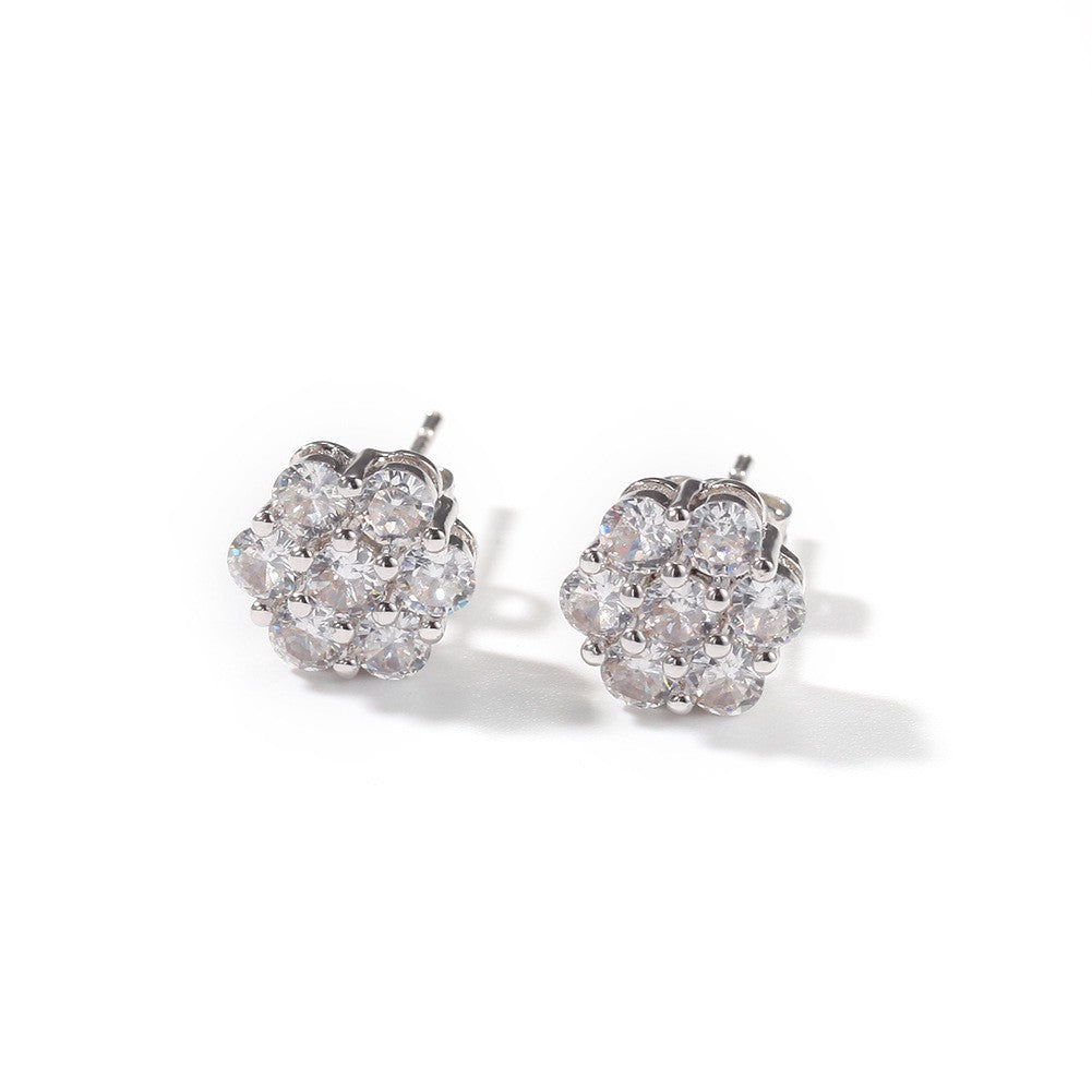 Hip Hop diamond-encrusted 925 silver stud earrings