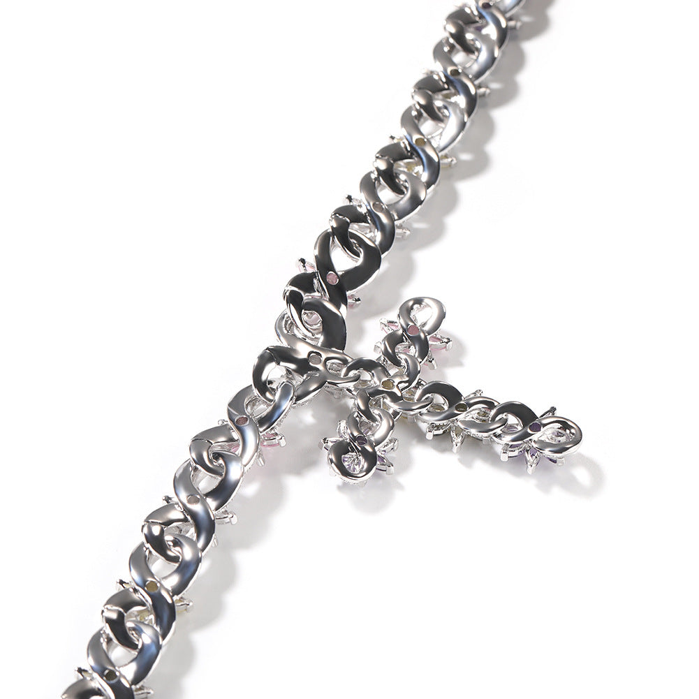 Colorful zircon ice flower cross necklace