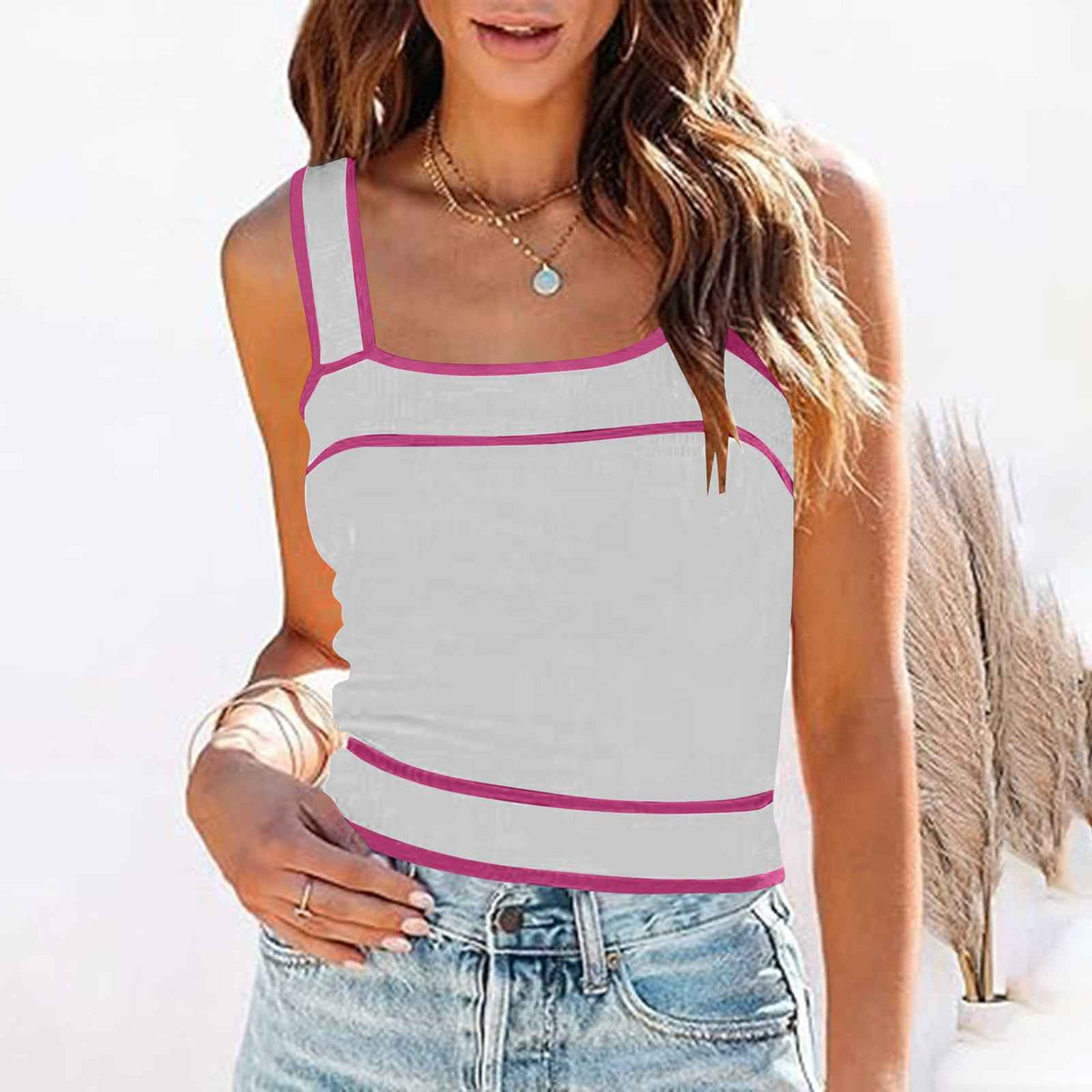 Small suspender vest, sexy inside and outside, sleeveless bottom color matching top for women
