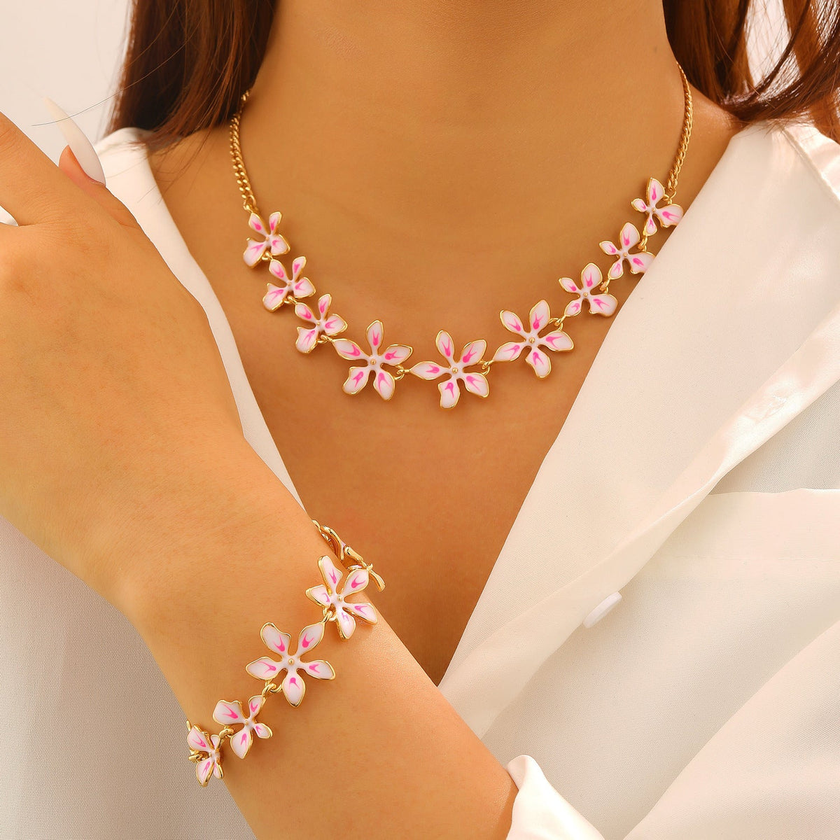 Fashion Geometric Flower 3D Vacation Style Necklace &amp; Bracelet Set