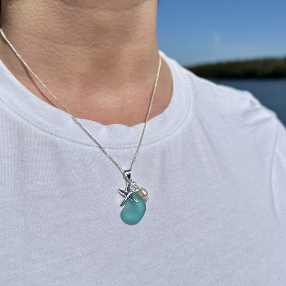starfish necklace stone chalcedony pearl necklace