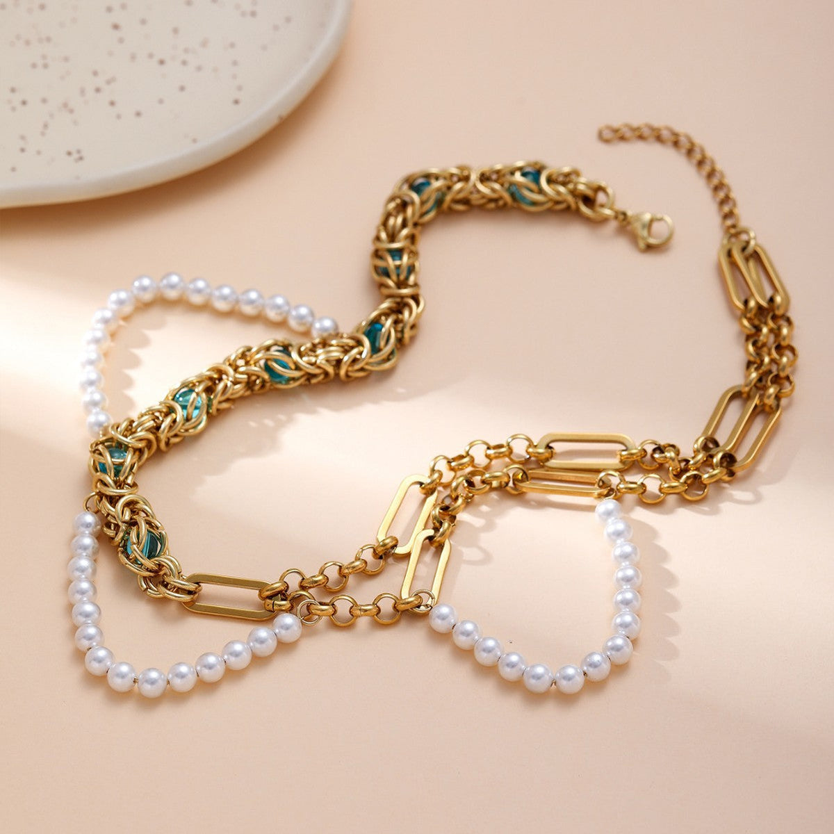 Double-layer pearl gold necklace