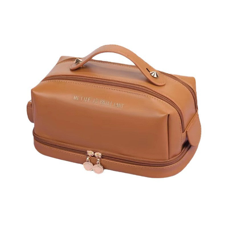 Double layer double zipper makeup bag for women,Large capacity women&