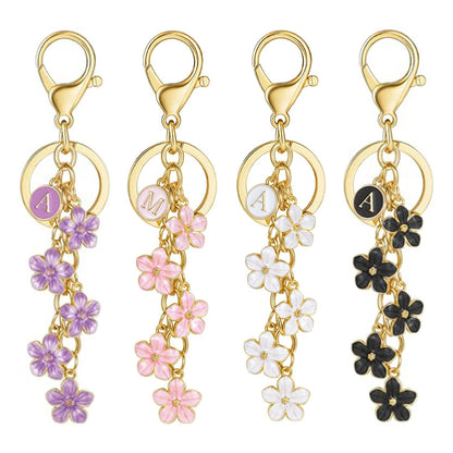 Initial Keychain Flower Charms for Key Cute Letter Keyring Bag Charm 26 Letter Flower Cherry Blossom Daisy Keychain