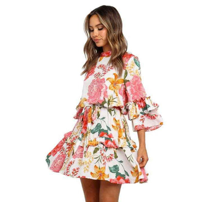 Printed round Neck Shirt dress