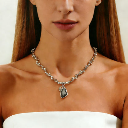 Luxury Irregular Acrylic Black Diamond Pendant Necklace &amp; Bracelet Set Women Autumn Winter
