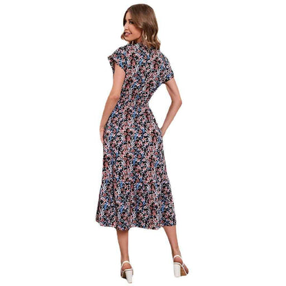 Women Summer Chiffon Floral Print Long Dress