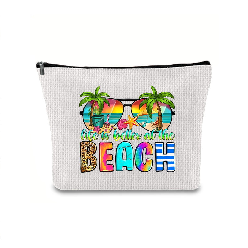 Linen printed cosmetic bag, cosmetic lipstick storage bag, small simple zipper evening clutch bag,